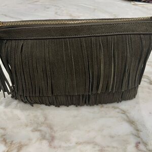 Fringe Suede Clutch in Olive Green